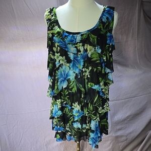 Dress Barn. Blue and Green Tiered Sleeveless Blouse